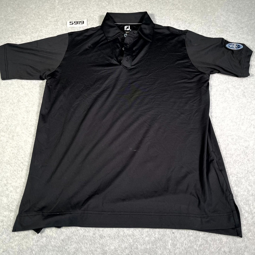 Footjoy Polo Shirt Mens Medium Black Short Sleeve Side Slit Tennis Performance